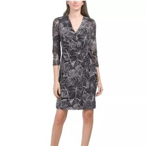 NWT NEW ANNE KLEIN BLACK  WHITE FLORAL CHIFFON FAUX WRAP SHEATH DRESS SIZE S